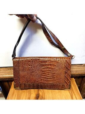 Vintage 60s Italian Embossed Leather Clutch/Shoulder Bag